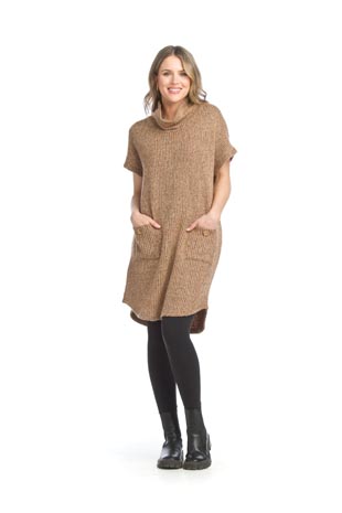 SD-15407 - Heathered Short Sleeve Sweater Dress with Pockets - Colors: Grey, Mocha - Available Sizes:XS-XXL - Catalog Page:34 